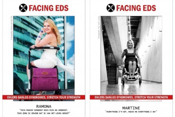 Facing EDS posters van Ramona en Martine, onze rollator of rolstoel geeft ons onze vrijheid terug