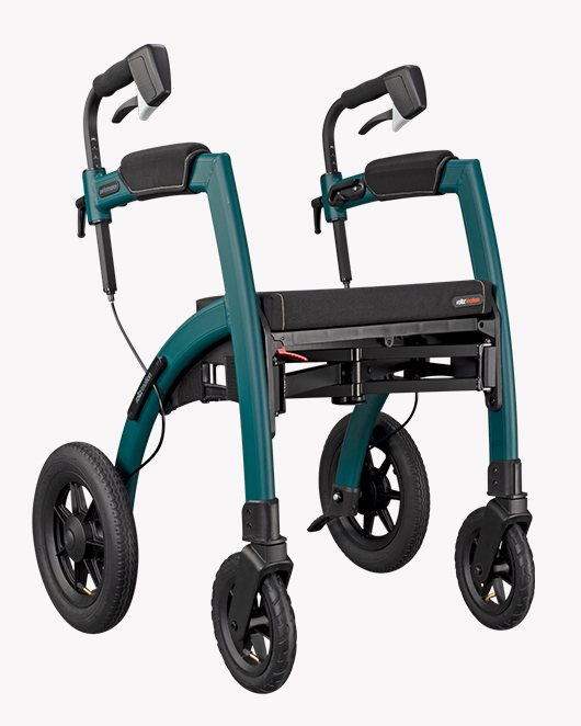 Jungle Green Rollz Motion Performance rollator with air tyres from side position