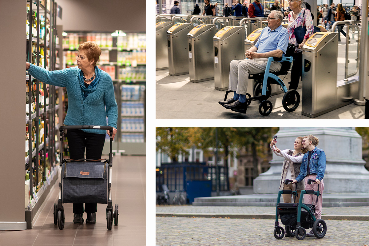 Customers using their Rollz rollators during their daily activities