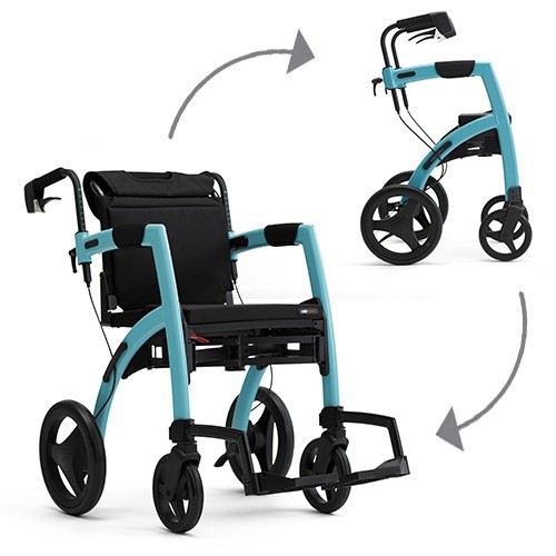 The Rollz Motion rollator and wheelchair in Island Blue.