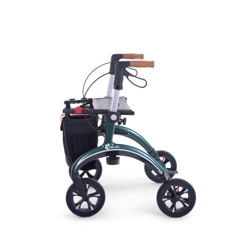 Carbon rollator green color, small size, from side