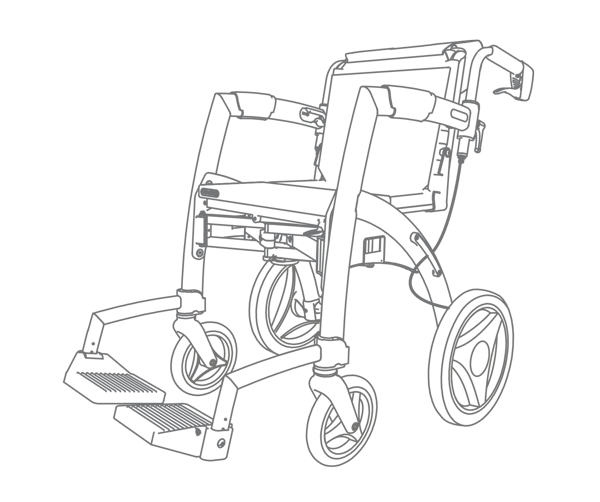 Tekening van de Rollz Motion 2 rollator en rolstoel